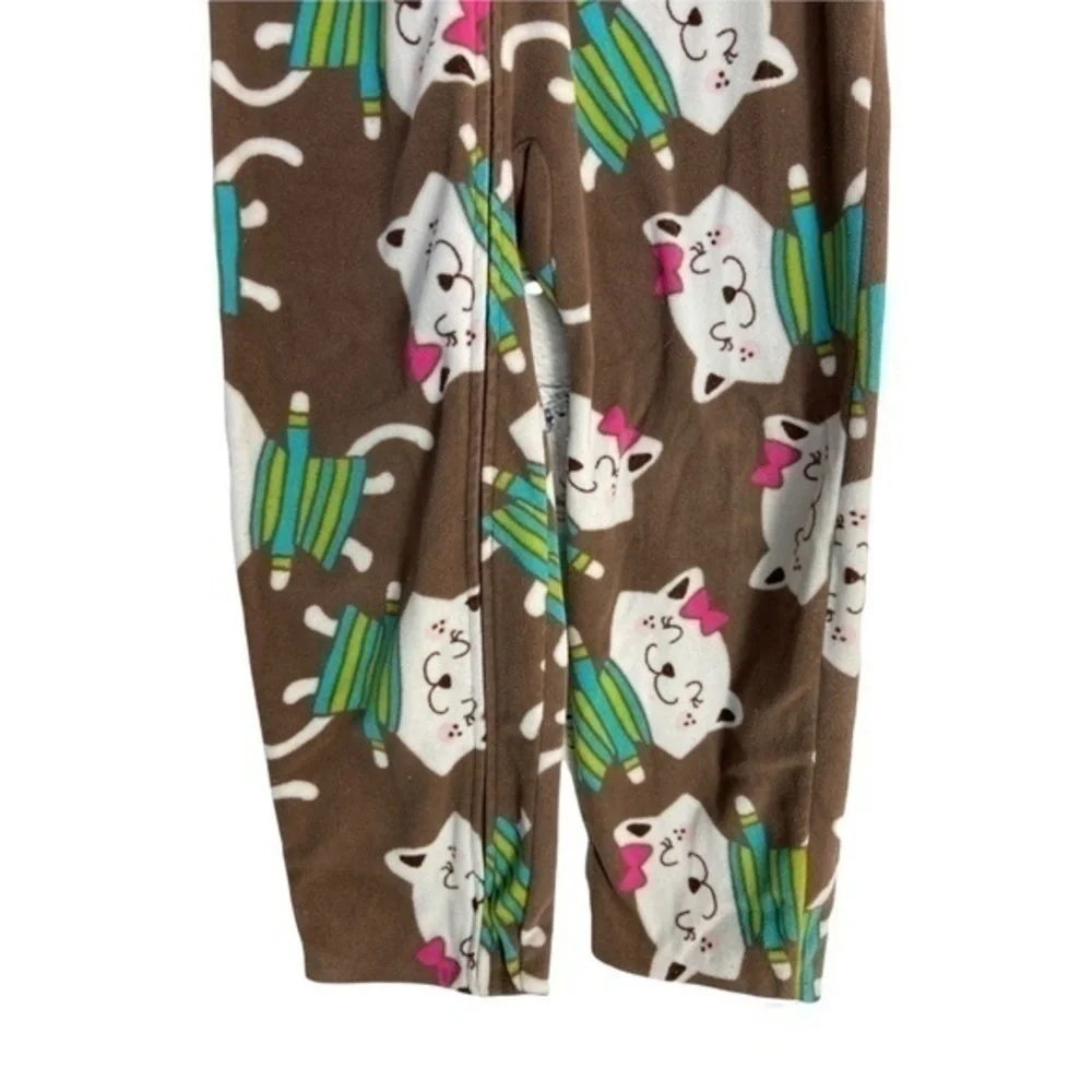 Carters Girls Pajamas Size 6 Fleece Cat Print Zip Up 1 Piece Footless Pajamas